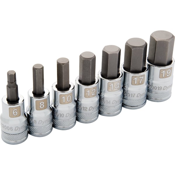 Tools 1/2" Drive 7 Piece, Metric Standard, Hex Socket Set, 6mm - 19mm